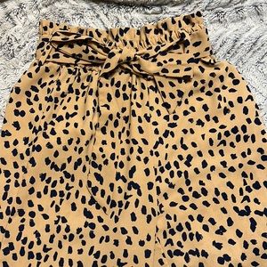 Womens High Waisted Leopard Print Palazzo Pants Belted Wide Leg Long w/ Pockets